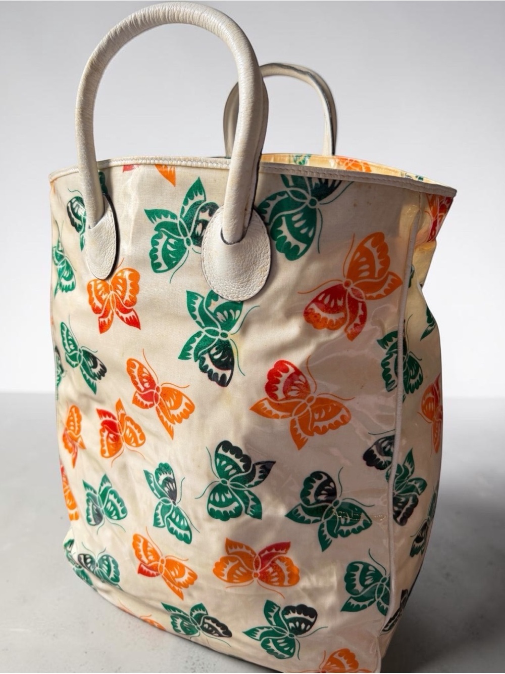 Bottega Veneta Butterfly Print Tote Bag Canvas Leather Made in Italy Y2K